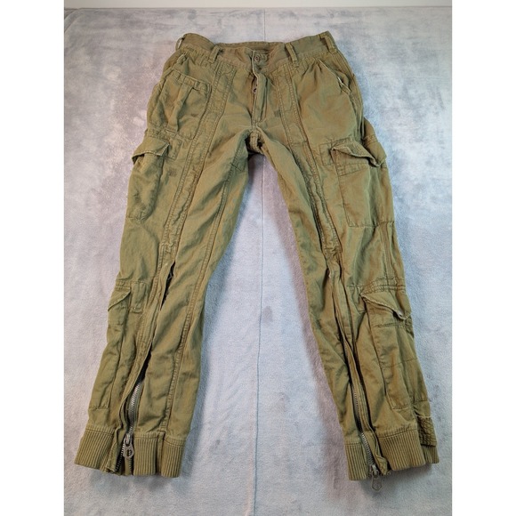 VTG Polo Ralph Lauren Flight Parachute Cargo Pants Mens 32x30 Army Green Zippers